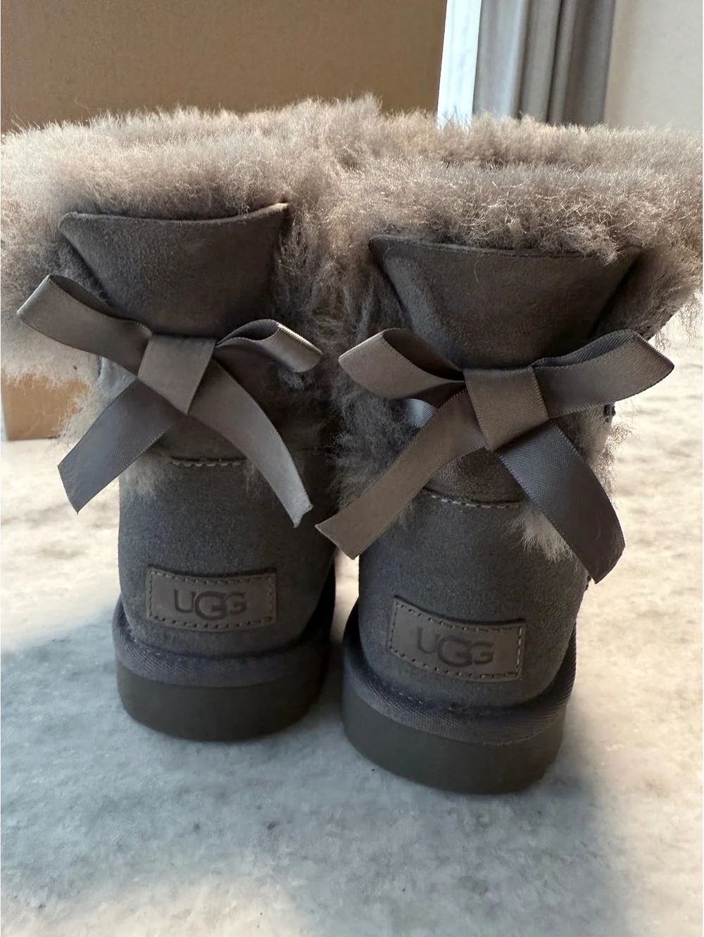 UGG Grey Classic Mini Bailey Bow Boots Size 4 Women’s
